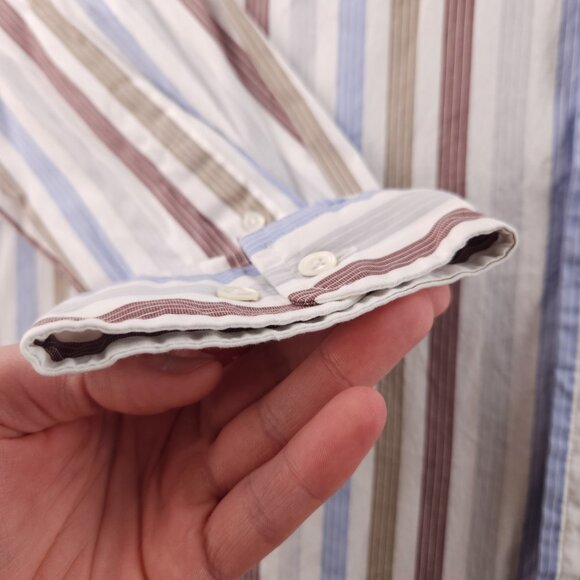 Faconnable Striped Colorful Button-Down 2XL Cotton Long Sleeve Shirt Pocket Mens - Picture 4 of 16